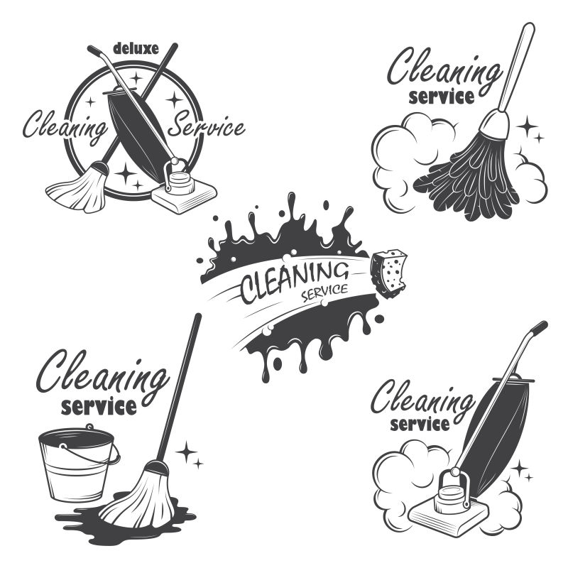 矢量清洁服务标志标签和设计元素