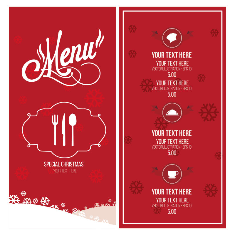 矢量红色圣诞菜单样板设计图