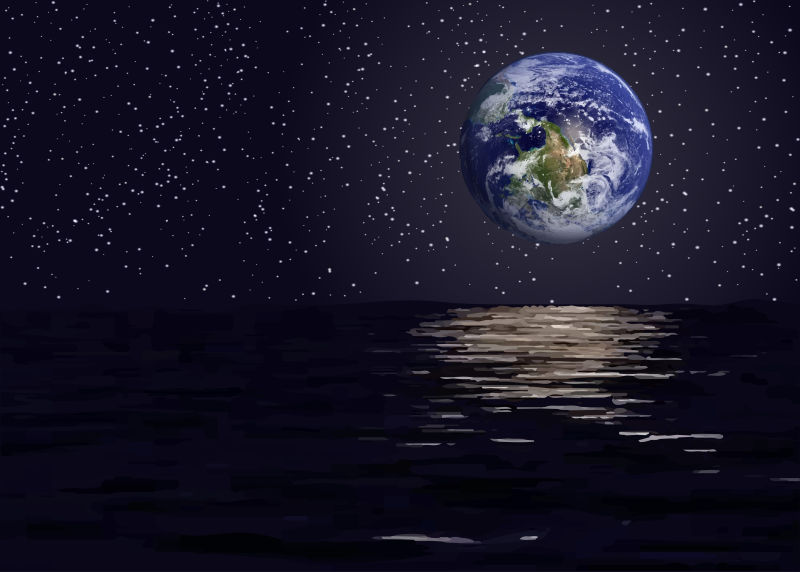 从太空海看行星地球矢量插图