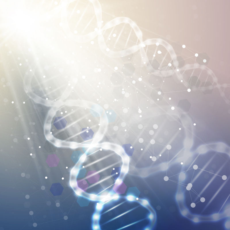 淡蓝色背景下的DNA矢量分子结构