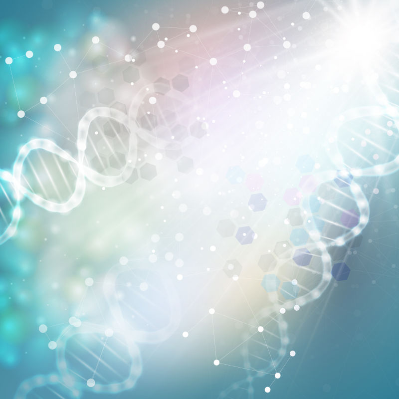 淡蓝色背景下的矢量DNA分子结构