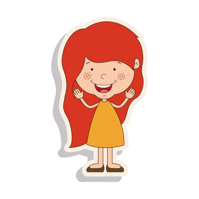 面带微笑的红色长发女孩矢量插图