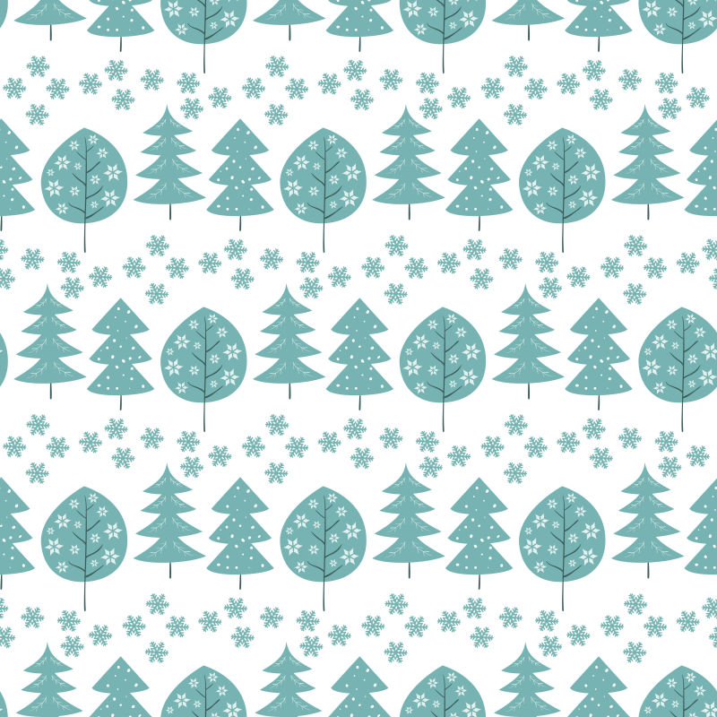 雪花和树木的无缝矢量图