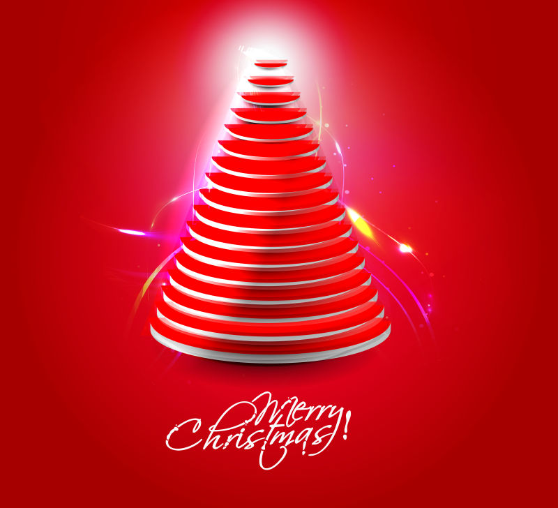 矢量红色背景的圣诞树背景创意设计