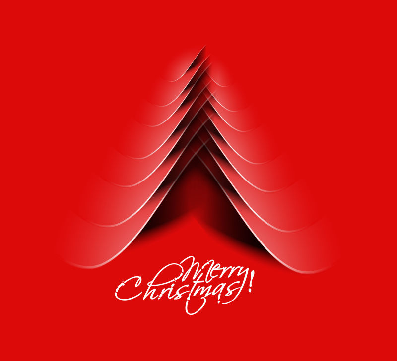 红色现代圣诞树背景设计矢量插图