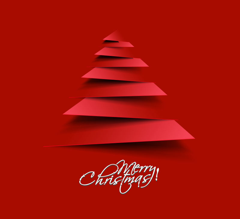 红色现代抽象圣诞树背景设计矢量插图