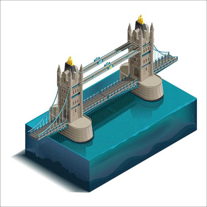矢量伦敦塔桥路3D概念