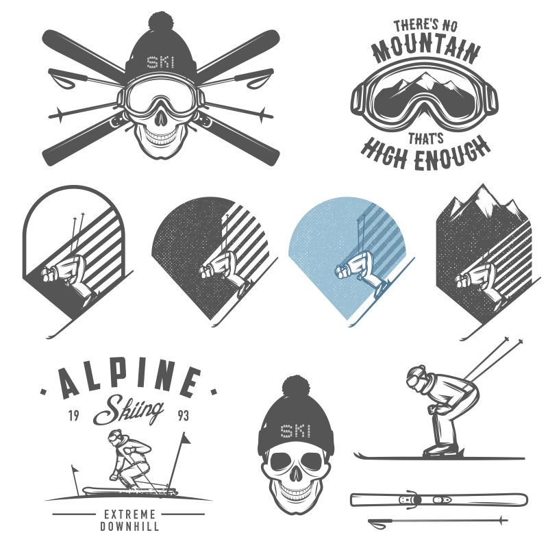 矢量创意滑雪运动标签设计图
