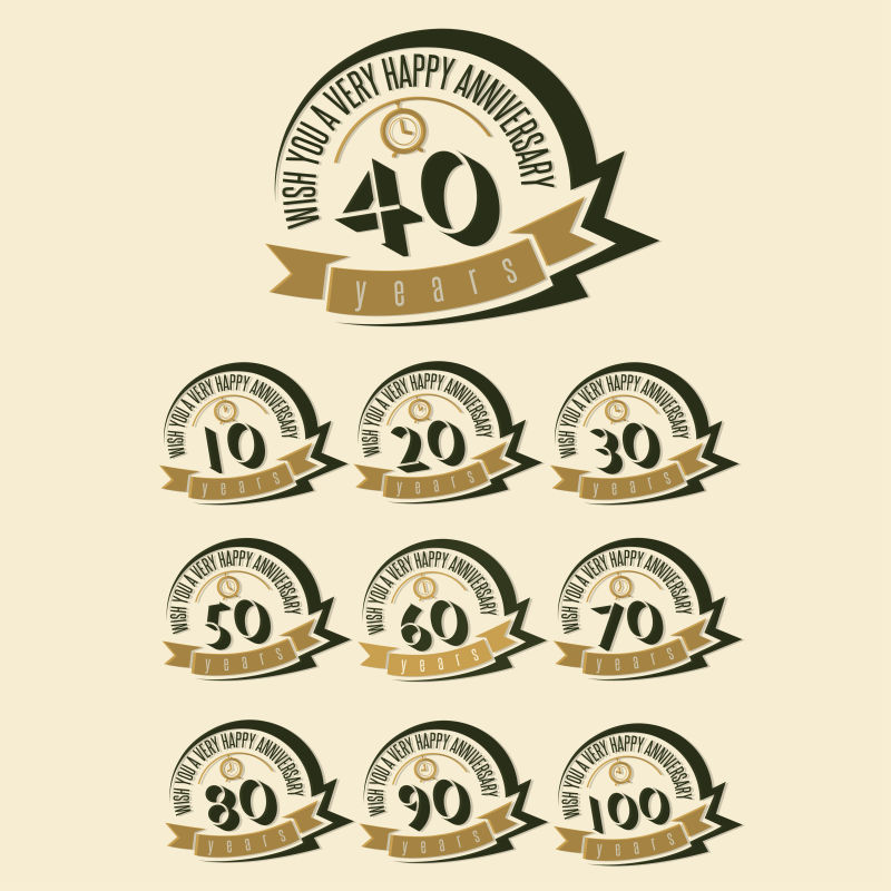 矢量40周年庆标签贴纸样式设计图