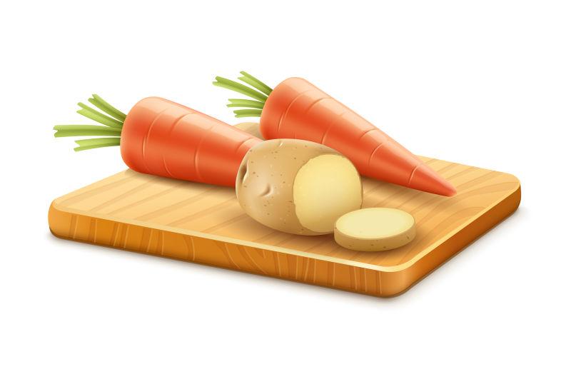 矢量案板上的胡萝卜与土豆