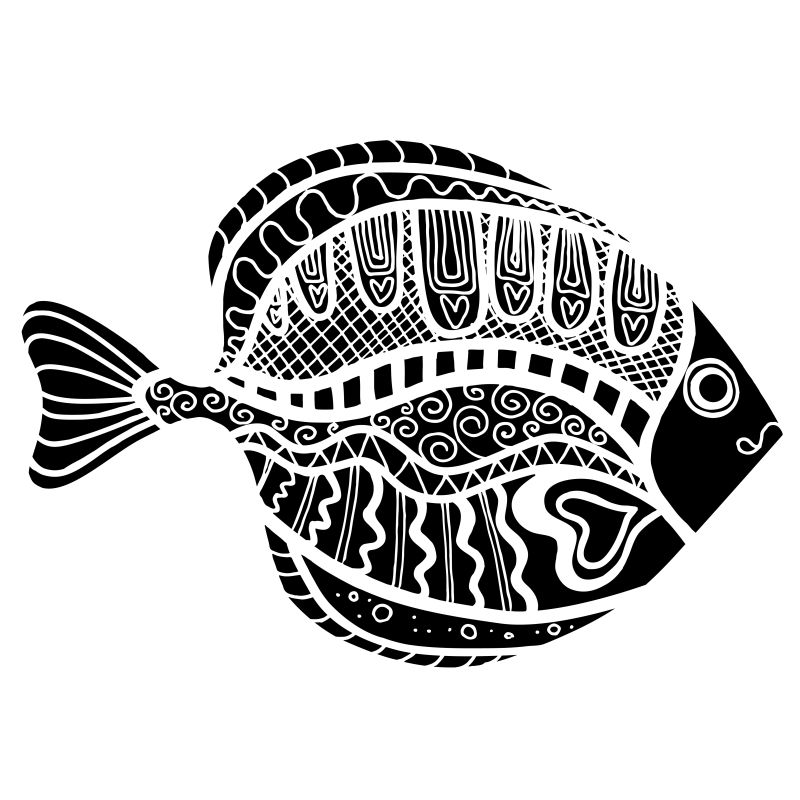 黑白单色矢量鱼图案设计