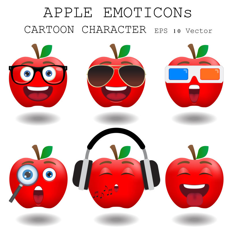 六种红苹果表情矢量