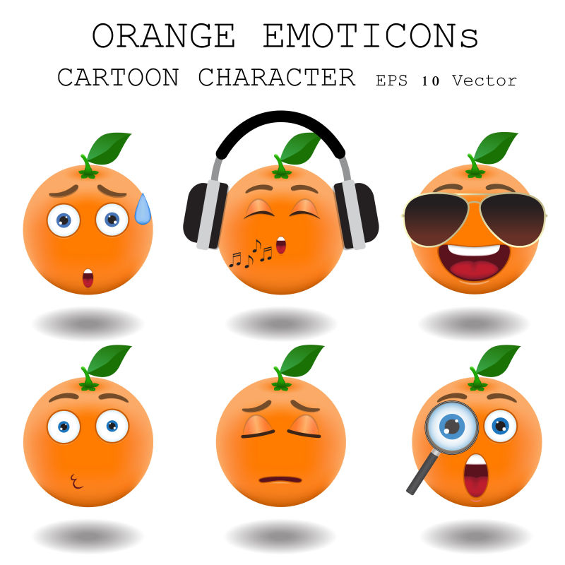 六种橙子表情矢量