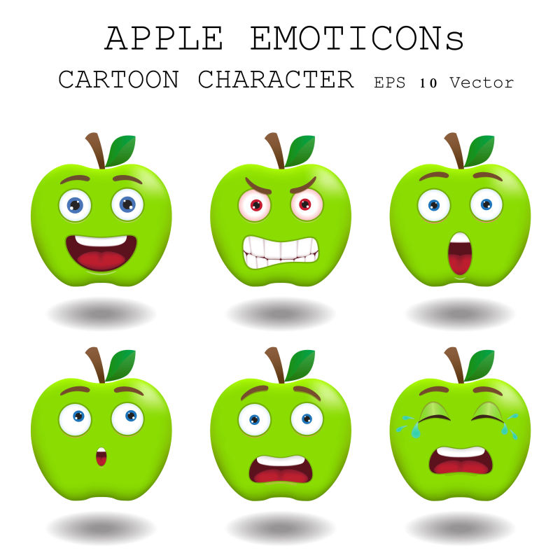 六种青苹果表情矢量