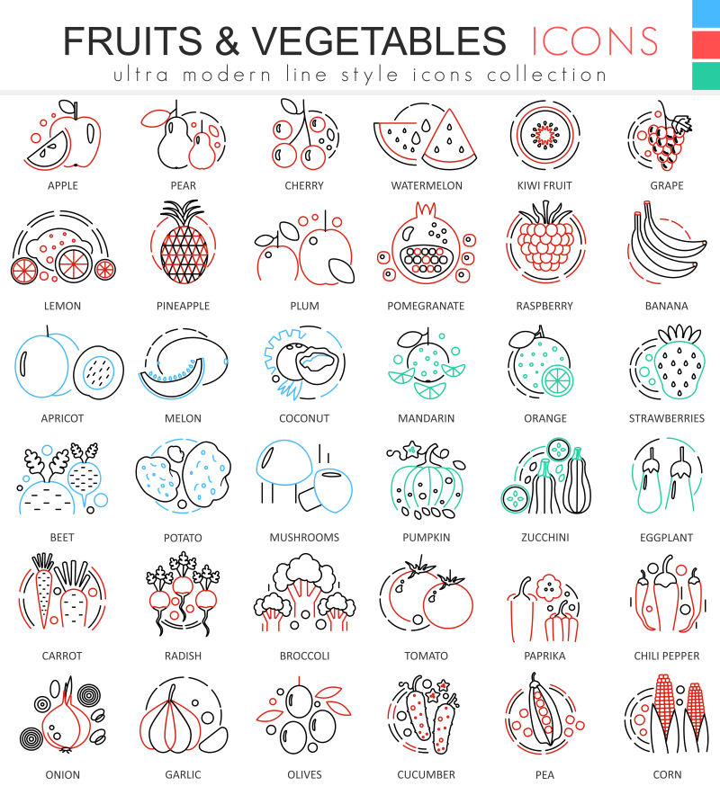 线性果蔬食品图标矢量设计