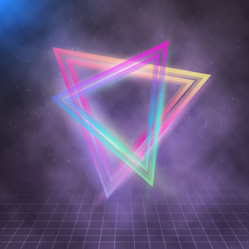 霓虹三角形迪斯科海报背景