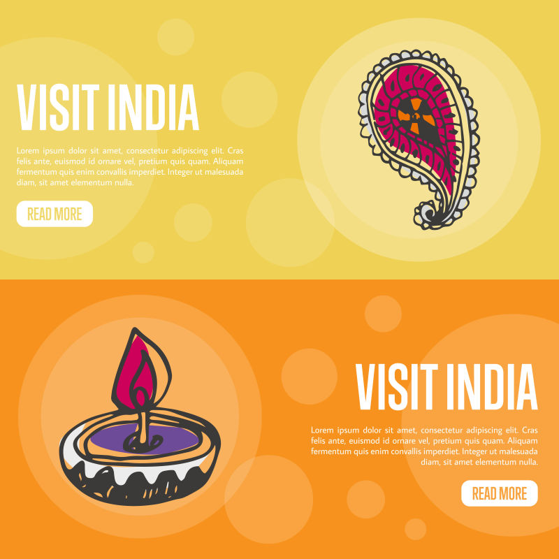 印度横幅黄瓜装饰和油灯手绘矢量图