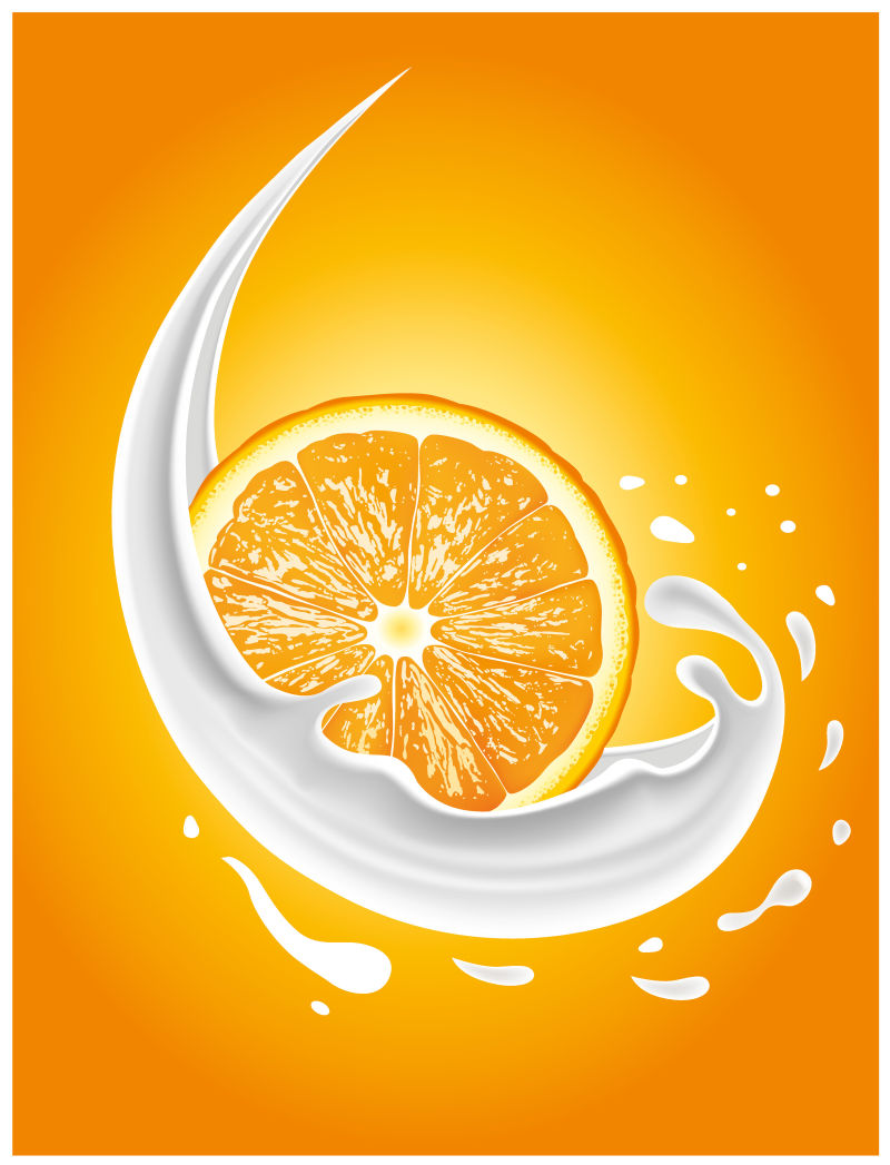 橙子牛奶矢量插图