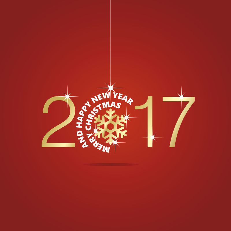 2017圣诞球雪花红色矢量