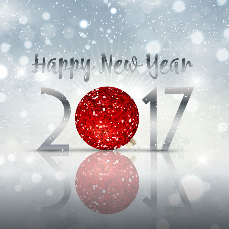 创意红色闪光球元素的矢量新年快乐背景