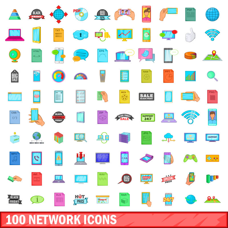 100个卡通网络矢量图标