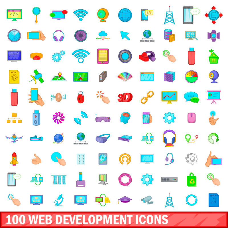100种彩色卡通网页开发矢量图标