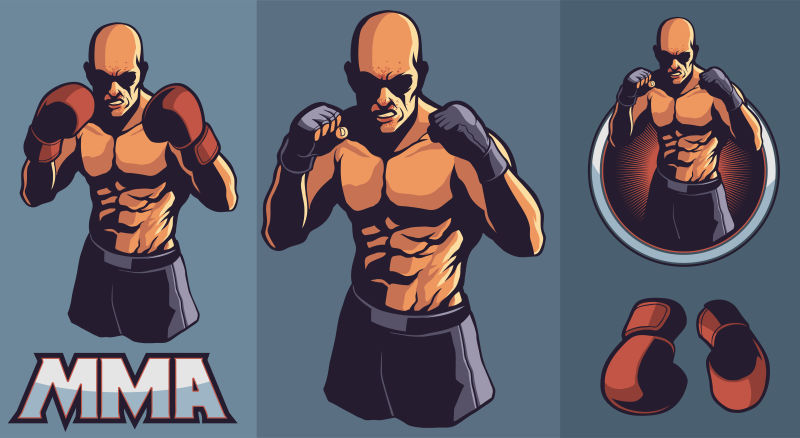 MMA战斗机俱乐部矢量设计元素的标志与可选拳击手套和框架