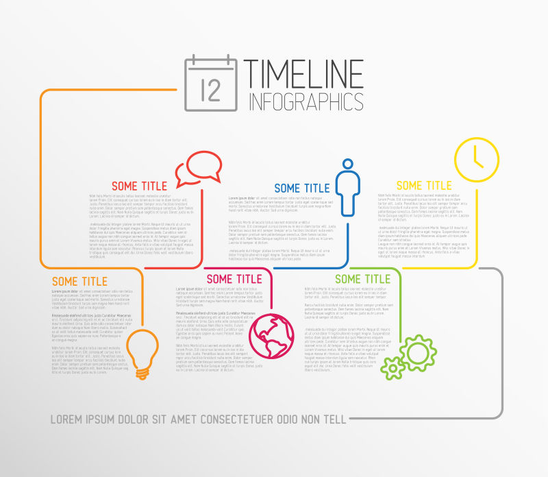 抽象矢量彩色时间线条信息图表设计