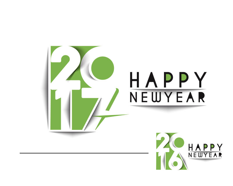 矢量绿色和白色2017年新年快乐贺卡设计