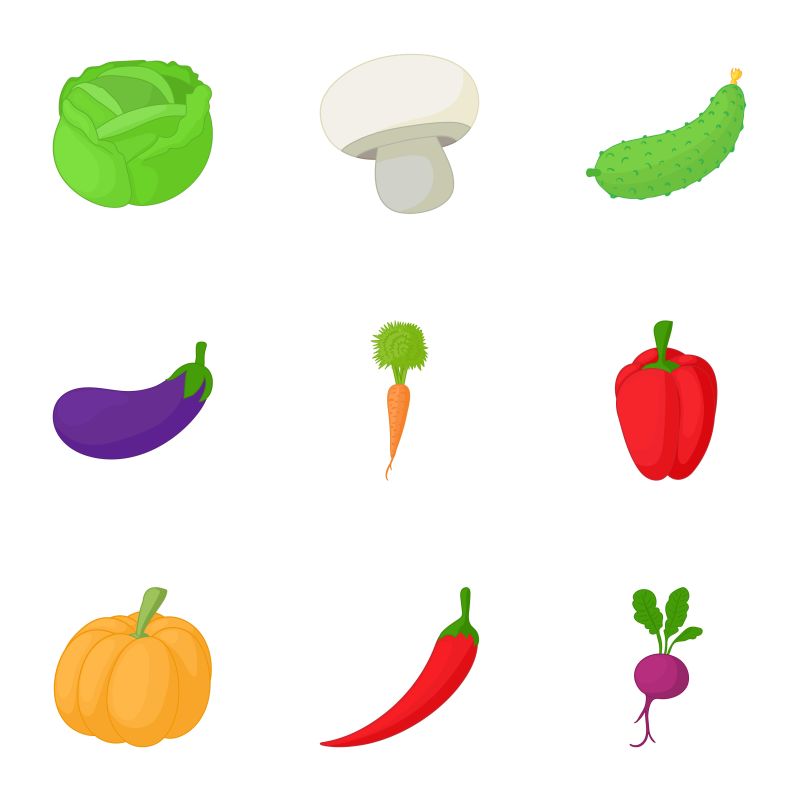 创意矢量卡通蔬菜的平面图标设计