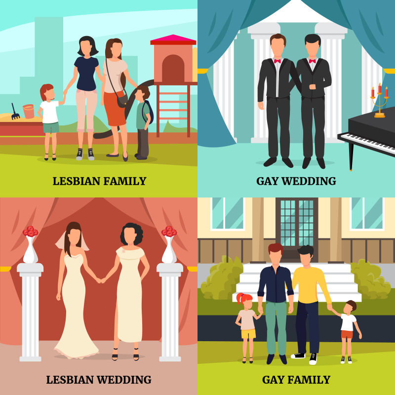 矢量的同性恋家庭概念图标集
