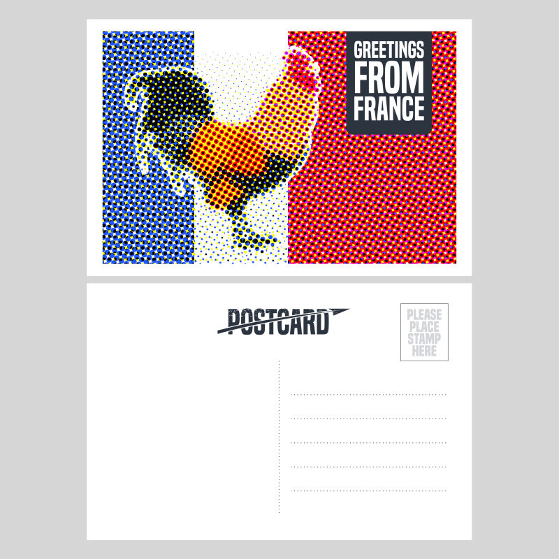 矢量法国公鸡明信片设计