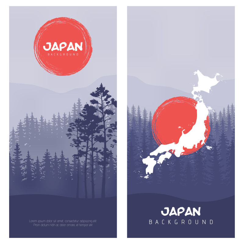 日本山地和森林景观矢量图