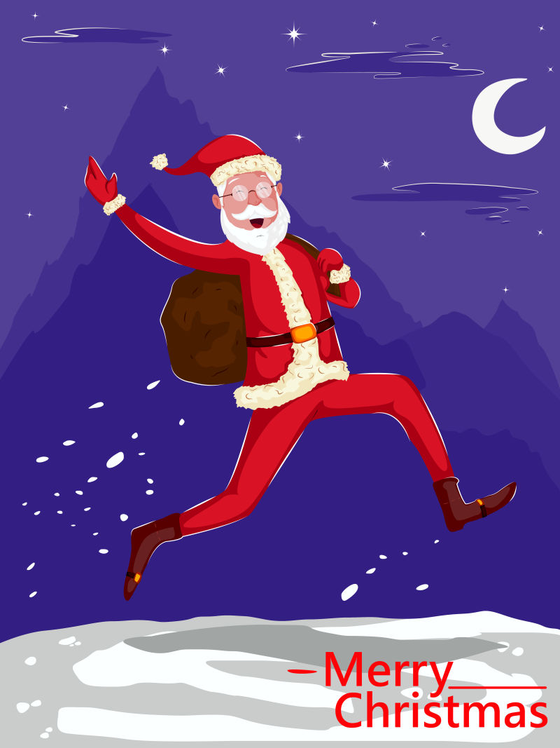 月色下的圣诞老人矢量设计插图