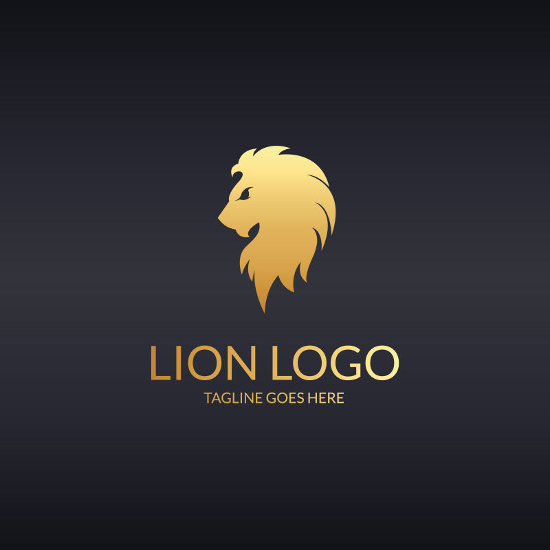 金色狮子头LOGO设计矢量插图