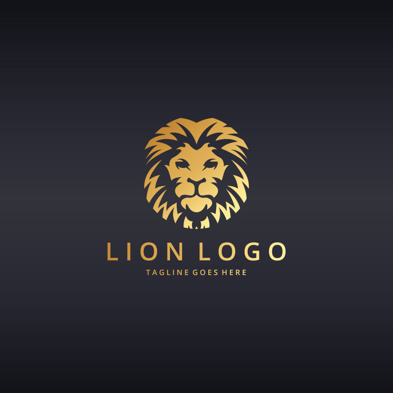 金色狮子头标志设计矢量插图