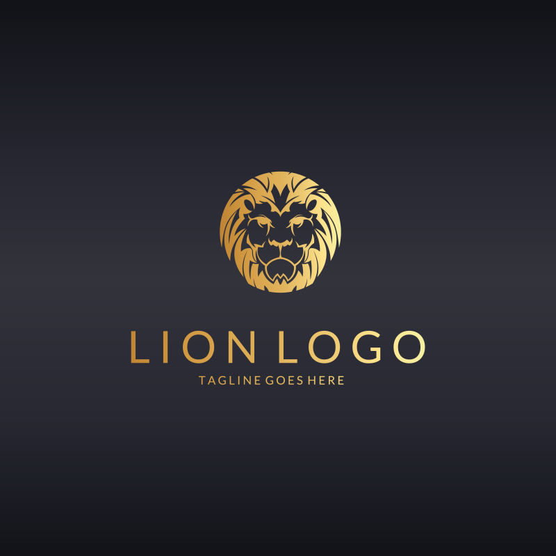 创意的金色狮子头标志设计矢量插图