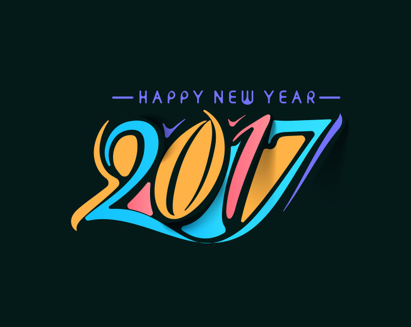 矢量彩色2017数字新年快乐贺卡设计