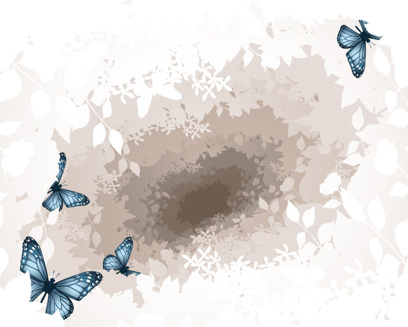 创意矢量彩色蝴蝶环绕鲜花的抽象插图