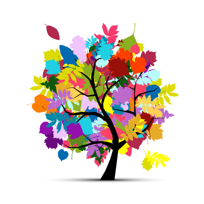 矢量色彩绚丽的秋色树