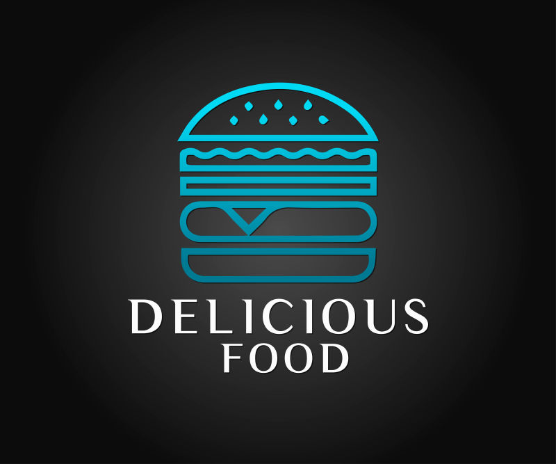 矢量蓝色汉堡食品标识设计