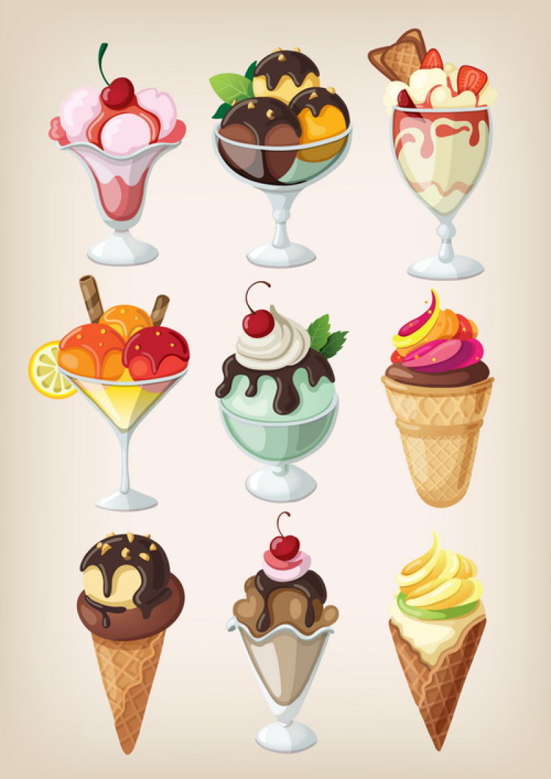 各种美味的冰淇淋矢量
