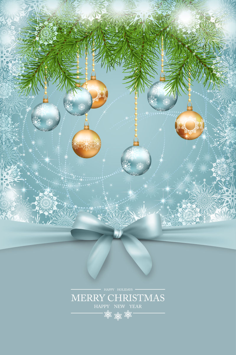 矢量银色和金色的球状装饰品圣诞节贺卡设计