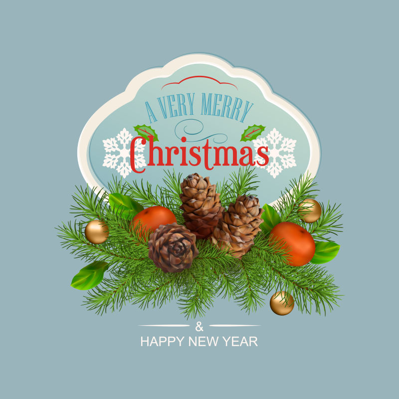 矢量圣诞节圣诞树枝和松果贺卡设计
