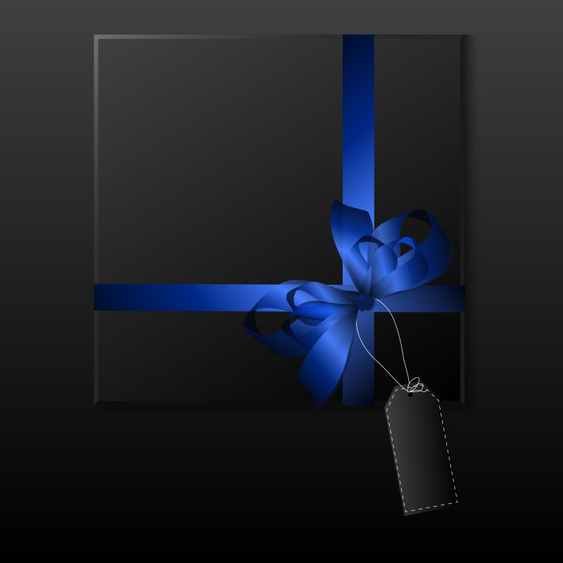黑色盒子上的蓝色丝带矢量图