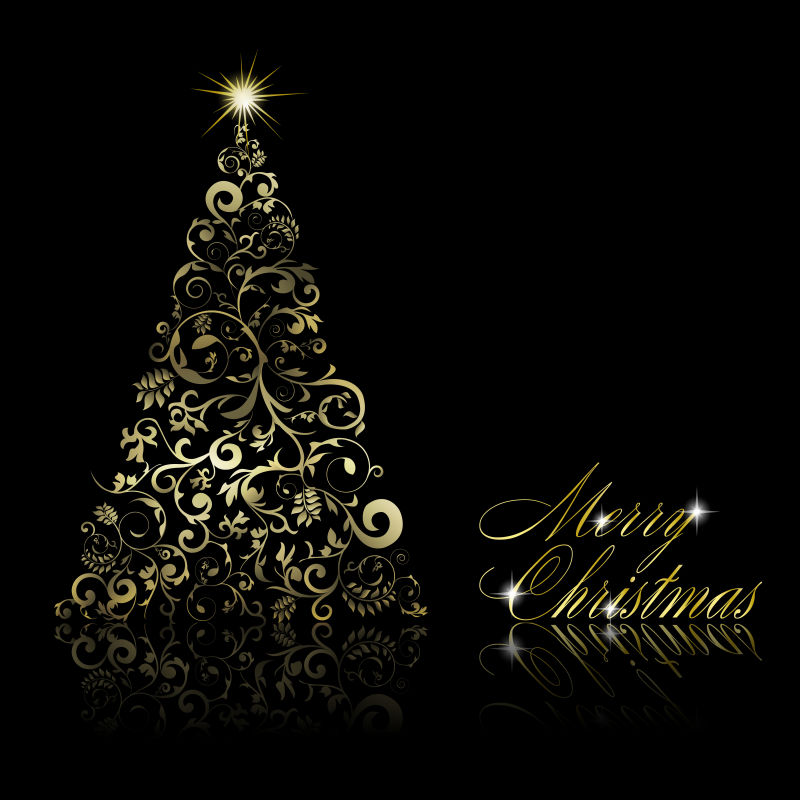 创意闪光金色圣诞树装饰矢量背景