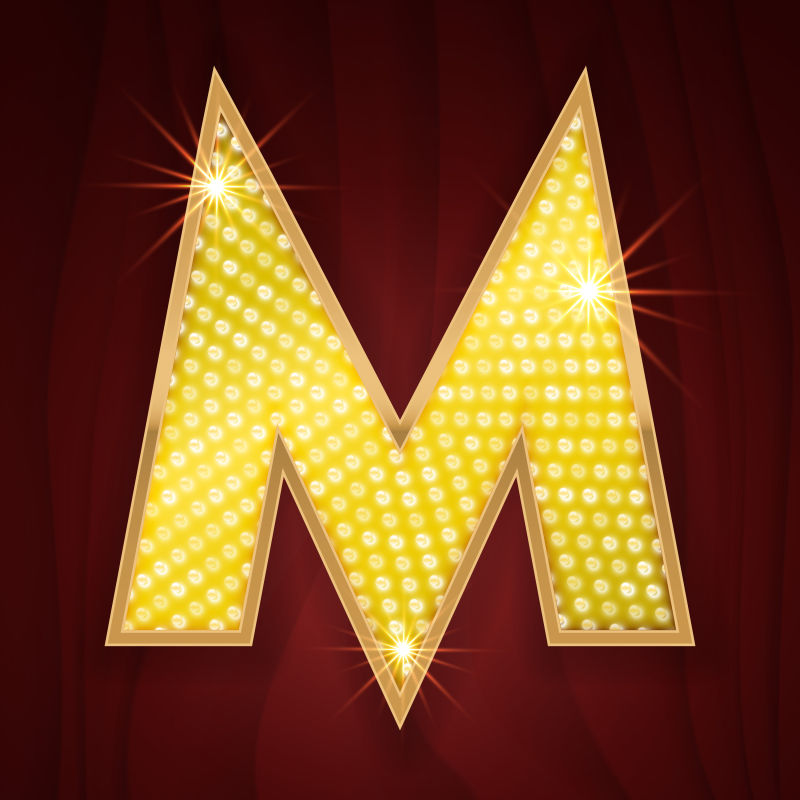 金色灯泡创意字母M设计矢量
