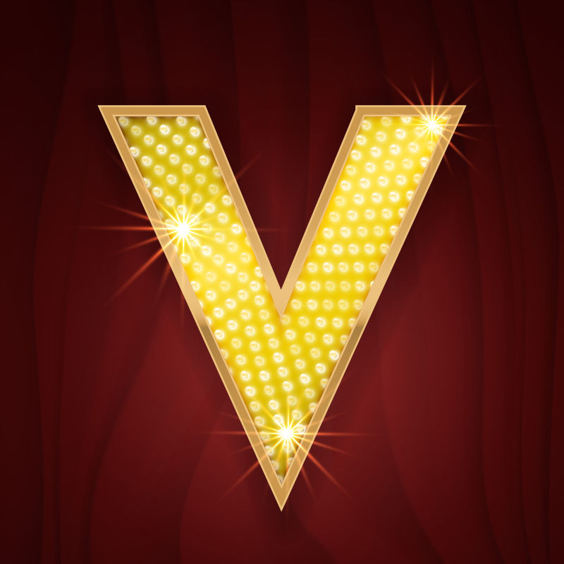 金色灯泡字母V创意设计矢量