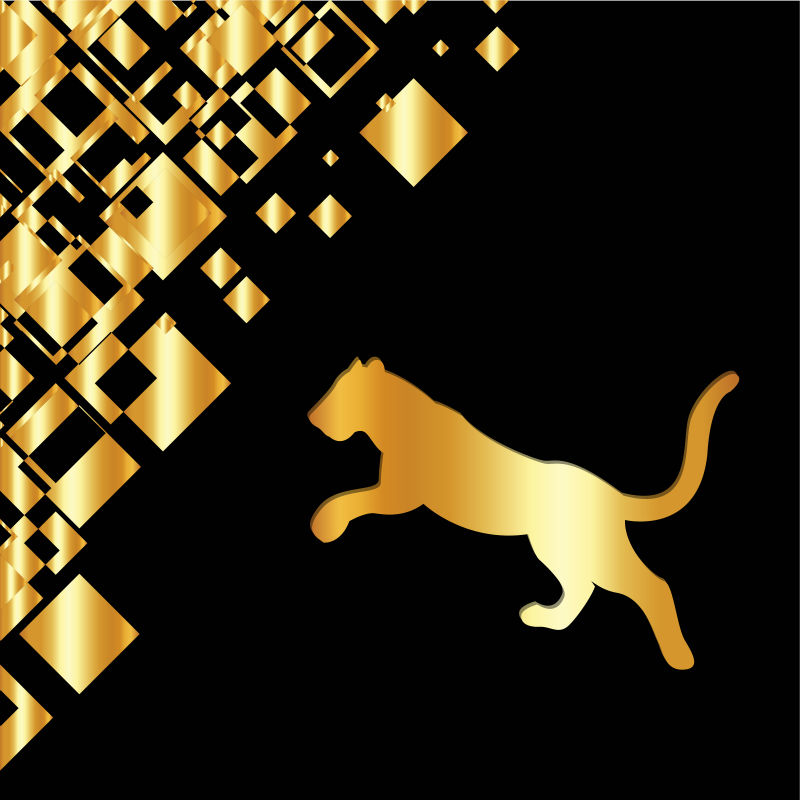 跳起来的豹子矢量金色标志
