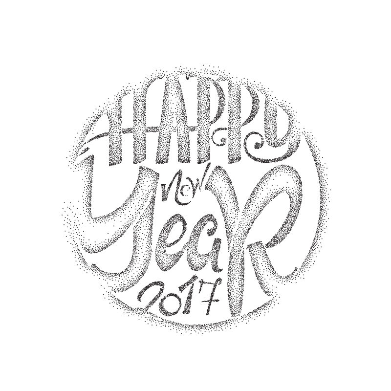 抽象新年快乐的矢量字母点状插图